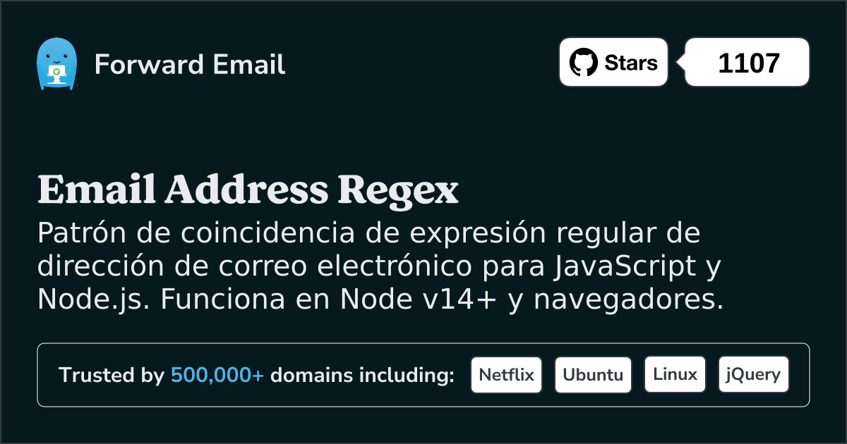 Correo electrónico Regex JavaScript y Node.js