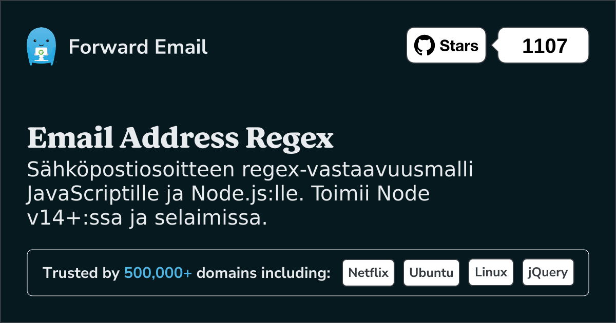 Lähetä sähköpostilla Regex JavaScript ja Node.js