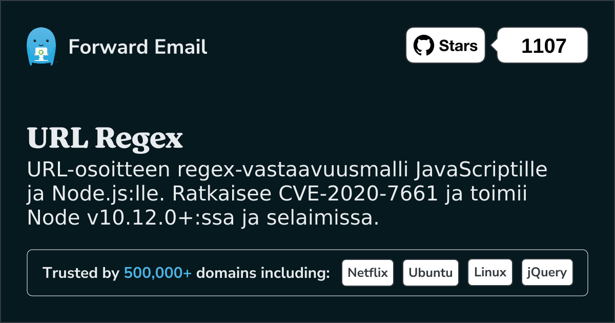 URL Regex JavaScript ja Node.js