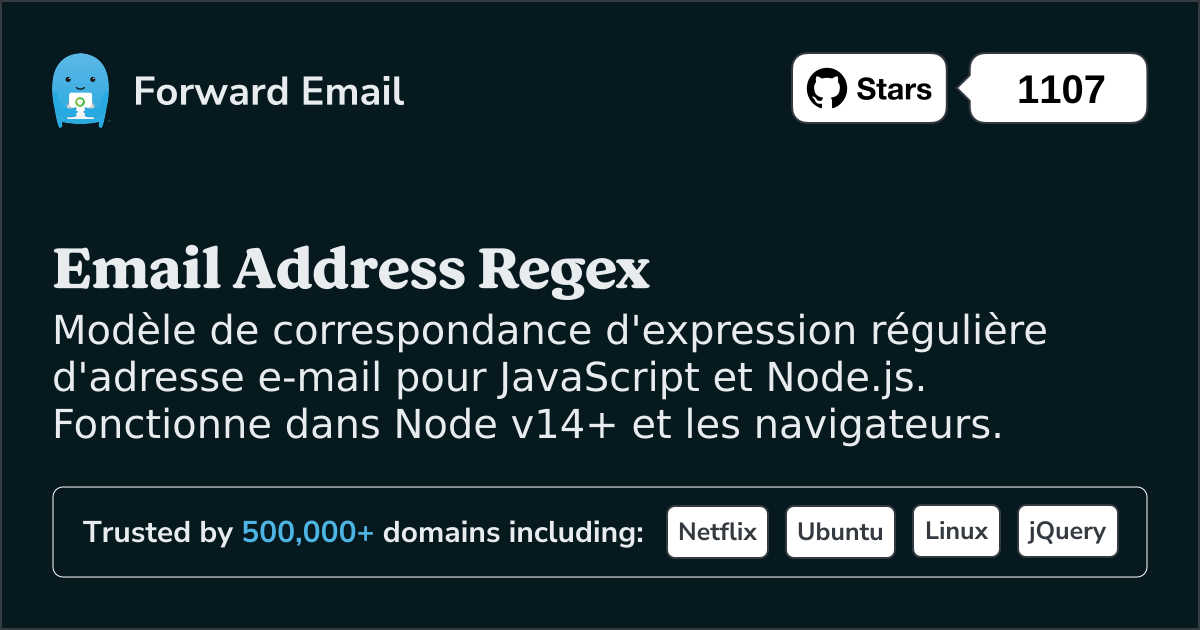 Envoyer un e-mail à Regex JavaScript et Node.js