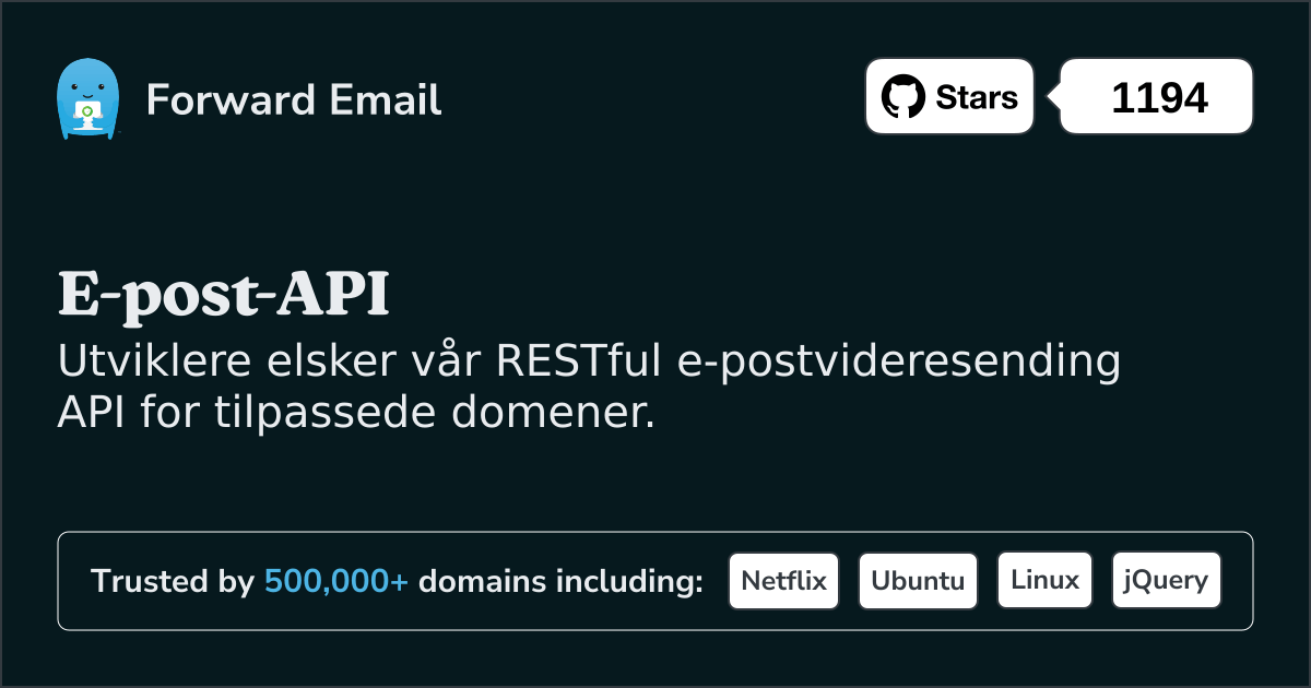 E-post-API for utviklere for tilpassede domener og webhooks