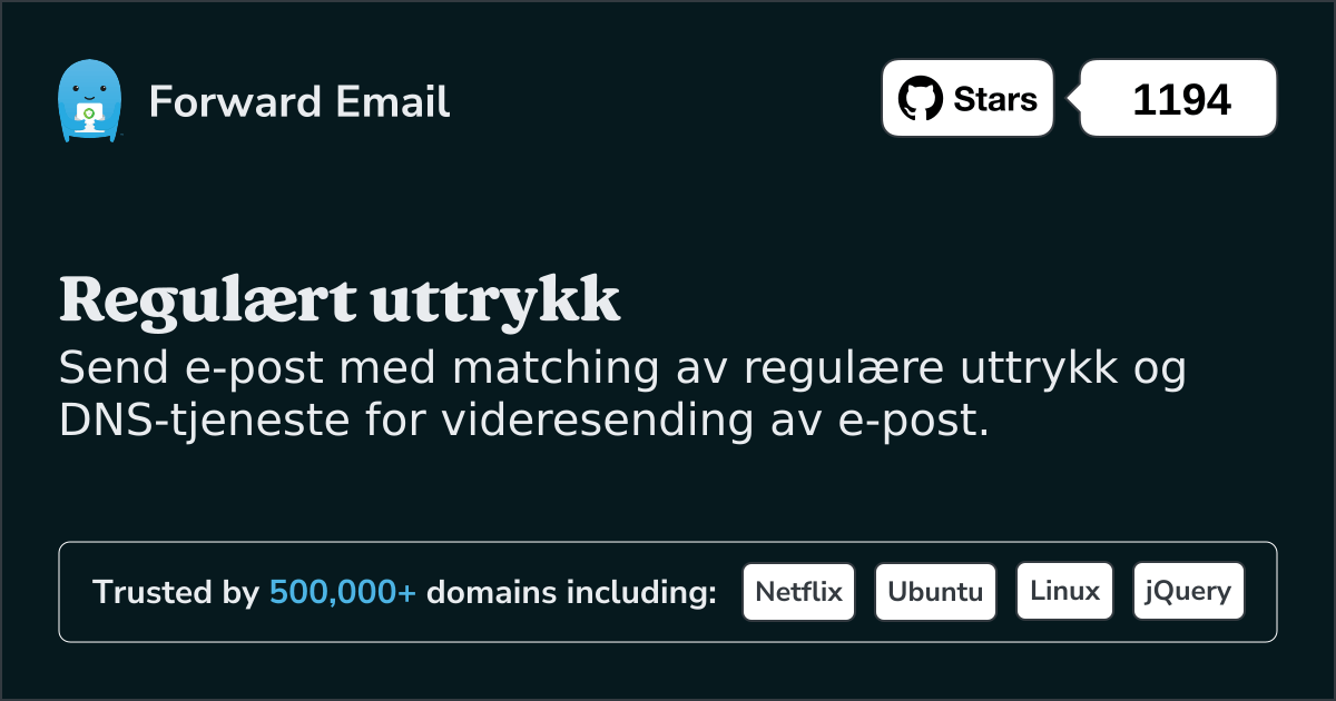 Regulært uttrykk for videresending av e-post for tilpassede domener