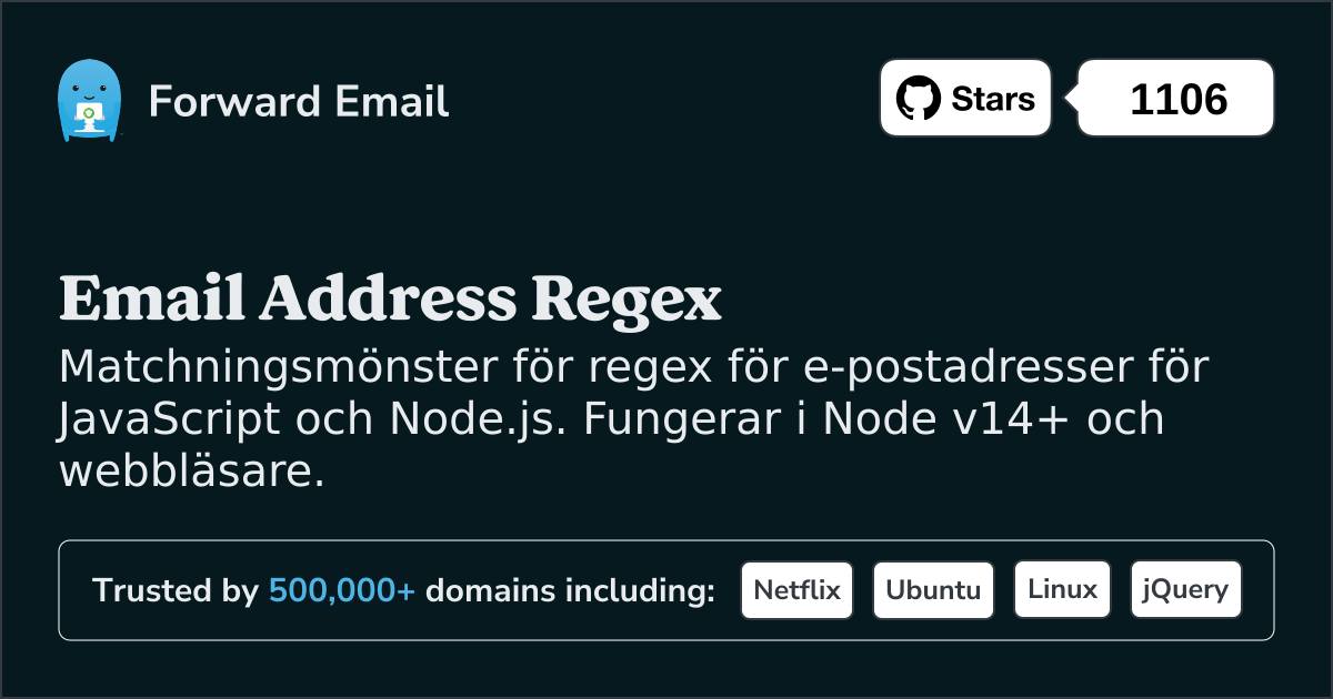 Skicka e-post till Regex JavaScript och Node.js